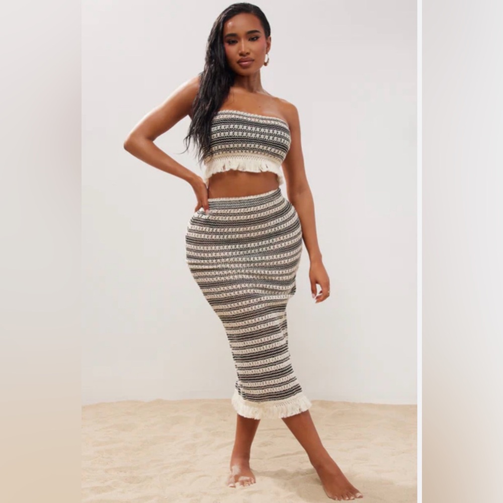 Mornings In Tulum Cover Up Skirt Set - White/Black